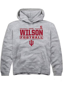 Grant Wilson Rally Indiana Hoosiers Youth NIL Stacked Box Long Sleeve Player Hoodie Grey