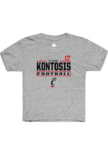 Giyahni Kontosis Cincinnati Bearcats Youth Grey NIL Stacked Box Player Tee