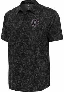 Antigua Inter Miami CF Mens Black Lush Woven Short Sleeve Dress Shirt
