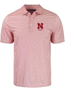Cutter and Buck Nebraska Cornhuskers Mens Red Pike Eco Symmetry Print Short Sleeve Polo