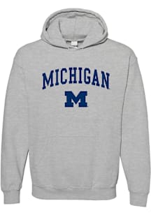 Michigan Wolverines Mens Grey Arch Logo Long Sleeve Hoodie