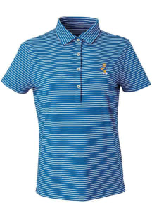 Womens White Pitt Panthers Golf Roc Victory Lights Ecotec Stripe Short Sleeve Polo Shirt