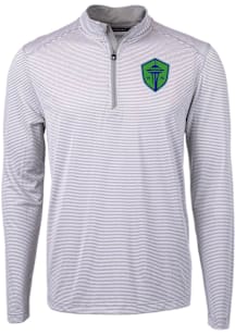 Cutter and Buck Seattle Sounders FC Mens Grey Virtue Eco Pique Stripe Big and Tall Qtr Zip