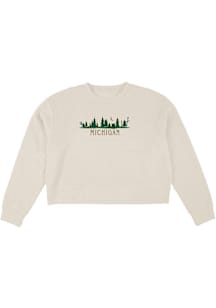 Blue 84 Michigan Womens Ivory Embroidered Trees Crew Sweatshirt