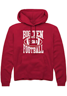 Rally Big Ten Mens Cardinal Football Arch Design Long Sleeve Hoodie