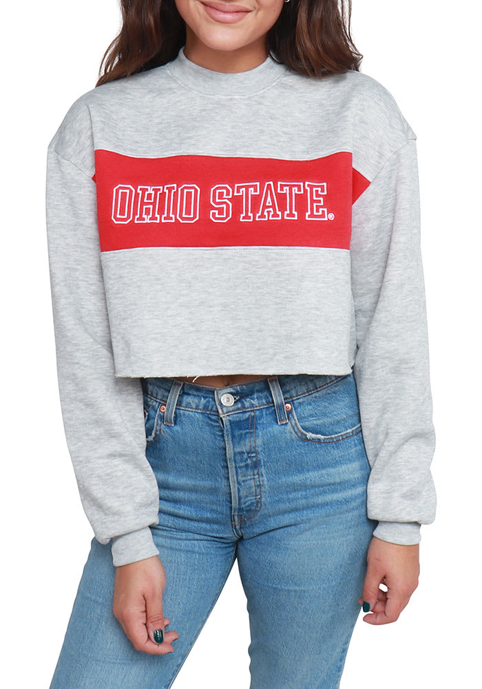 Hype and Vice Ohio State Buckeyes Womens Grey Era Cropped Crew Sweatshirt