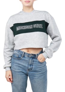 Hype and Vice Michigan State Spartans Womens Grey Era Cropped Crew Sweatshirt