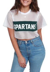 Michigan State Spartans Womens Hype and Vice Cropped Mesh Fashion Football Jersey - White
