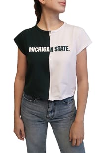Hype and Vice Michigan State Spartans Womens Green Two Tone Zip Short Sleeve T-Shirt