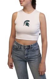 Michigan State Spartans Womens White Cut Off Tank Top