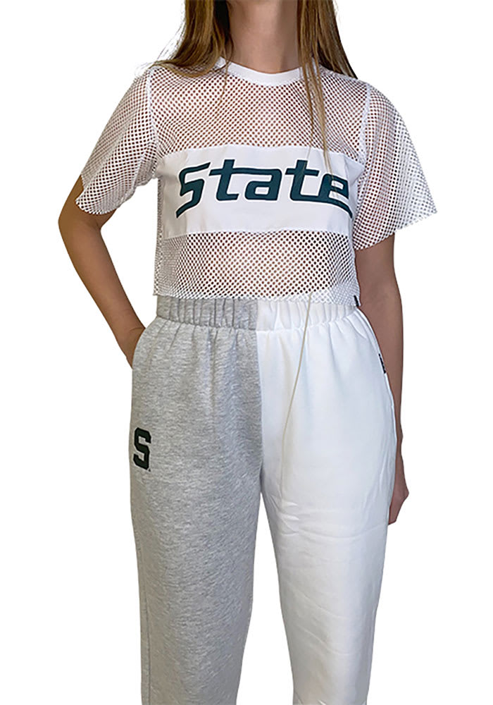 Michigan State Spartans Womens Hype and Vice Cropped Mesh Fashion Football  Jersey - White, White, 100% POLYESTER, Size L