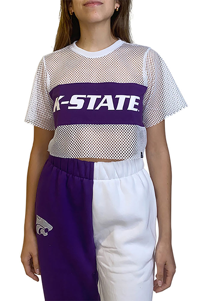 K-State Wildcats Womens Hype and Vice Cropped Mesh Fashion Football Jersey - White