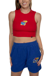 Hype and Vice Kansas Jayhawks Womens Red Cut Off Crop Tank Top