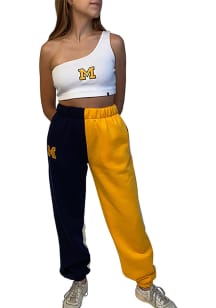 Hype and Vice Michigan Wolverines Womens Two Tone Color Block Navy Blue Sweatpants
