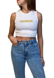 Michigan Wolverines Womens White Cropped Cut Off Tank Top
