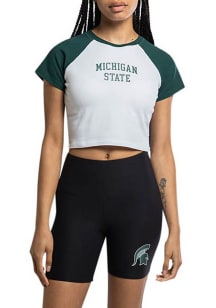 Hype and Vice Michigan State Spartans Womens Green Homerun Crop Short Sleeve T-Shirt