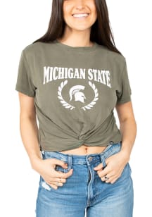 Hype and Vice Michigan State Spartans Womens Olive Checkmate Short Sleeve T-Shirt