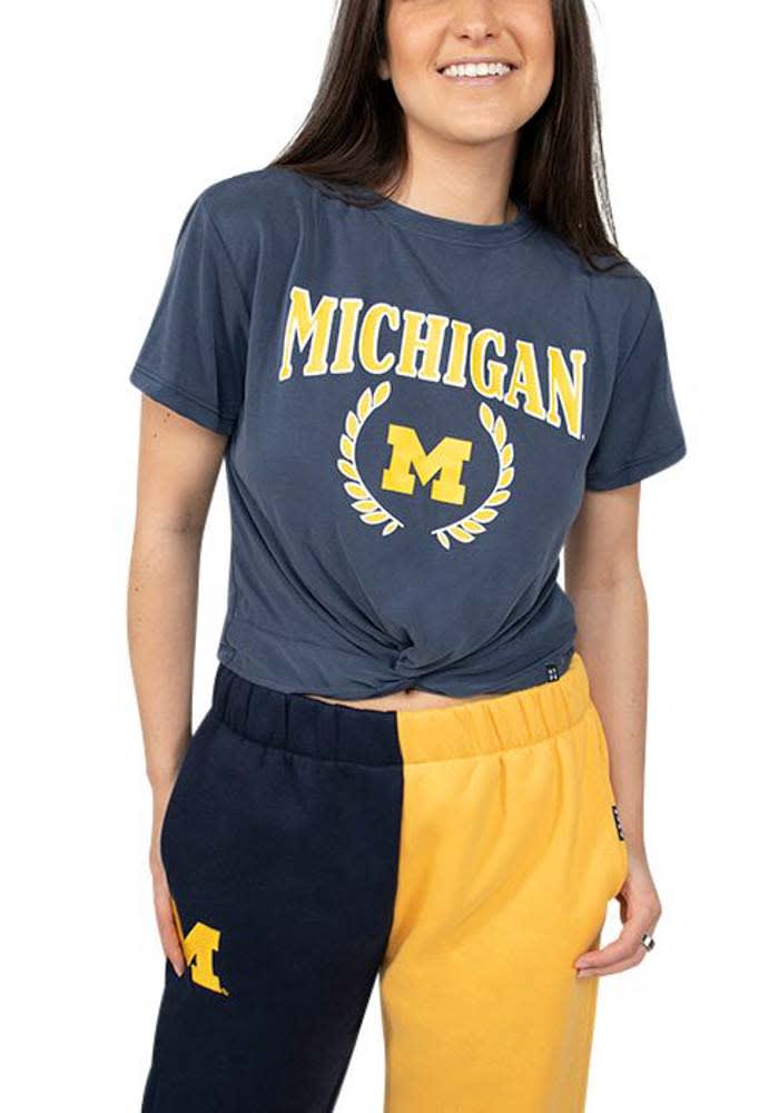 Michigan Wolverines Womens Navy Blue Checkmate Short Sleeve T-Shirt