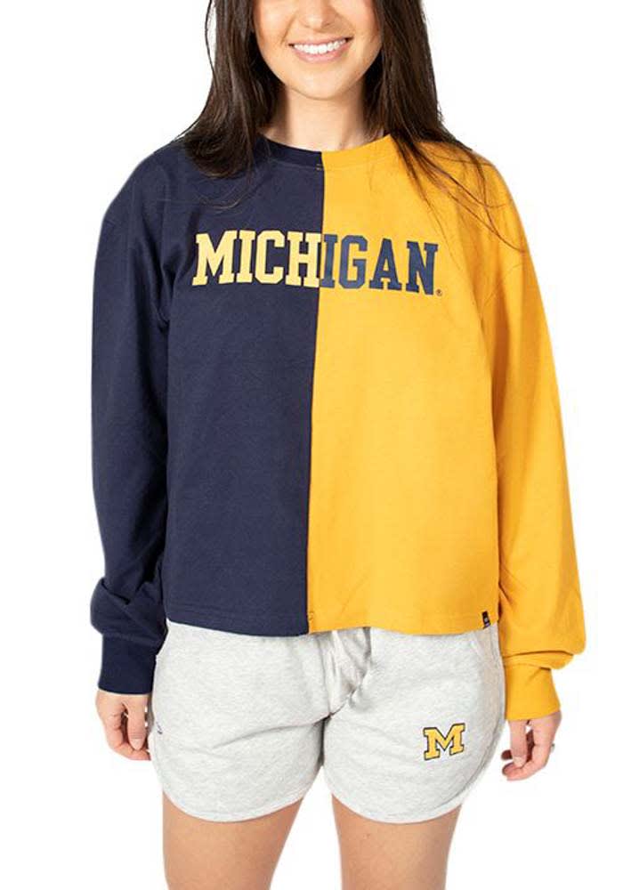 Hype and Vice Michigan Wolverines Womens Navy Blue Quarterback LS Tee