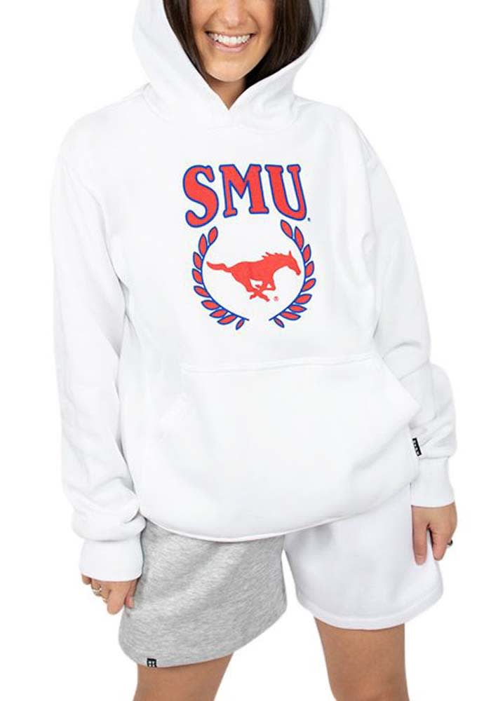 SMU Mustangs Womens White Boyfriend Hooded Sweatshirt