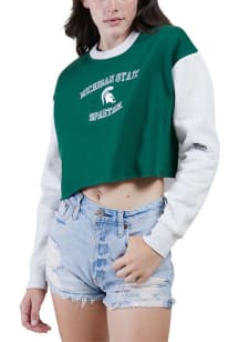 Hype and Vice Michigan State Spartans Womens Green Rookie Patchwork Crew Sweatshirt