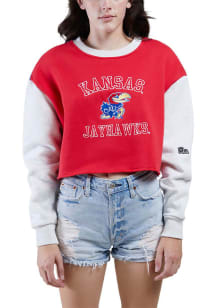 Hype and Vice Kansas Jayhawks Womens Red Rookie Patchwork Crew Sweatshirt