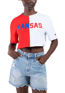 Hype and Vice Kansas Jayhawks Womens Red Crop Two Tone Brandy Short Sleeve T-Shirt