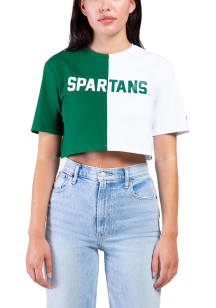 Hype and Vice Michigan State Spartans Womens Green Crop Two Tone Brandy Short Sleeve T-Shirt