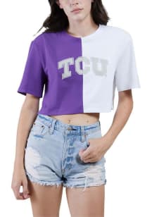 Hype and Vice TCU Horned Frogs Womens Purple Crop Two Tone Brandy Short Sleeve T-Shirt