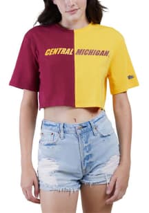 Hype and Vice Central Michigan Chippewas Womens Maroon Crop Two Tone Brandy Short Sleeve T-Shirt