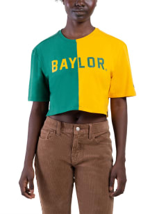 Hype and Vice Baylor Bears Womens Green Crop Two Tone Brandy Short Sleeve T-Shirt