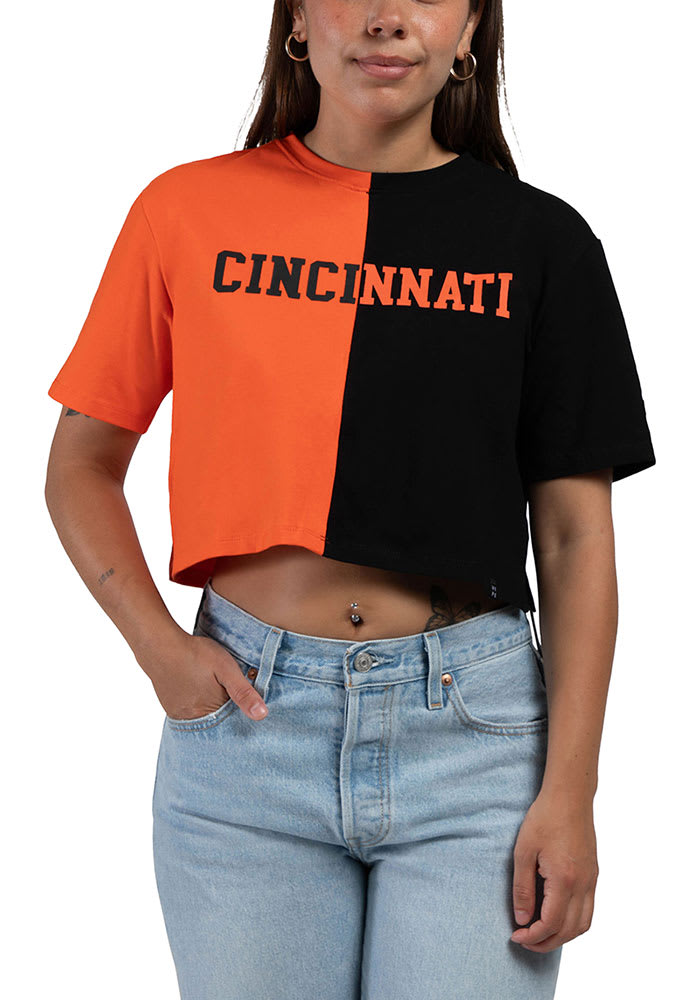 Hype and Vice Cincinnati Womens Orange Split Graphic Short Sleeve T-Shirt