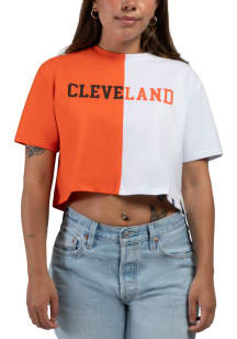 Hype and Vice Cleveland Womens Orange Graphic Short Sleeve T-Shirt