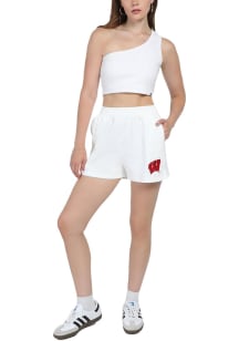 Womens Wisconsin Badgers White Hype and Vice Fleece Track Shorts