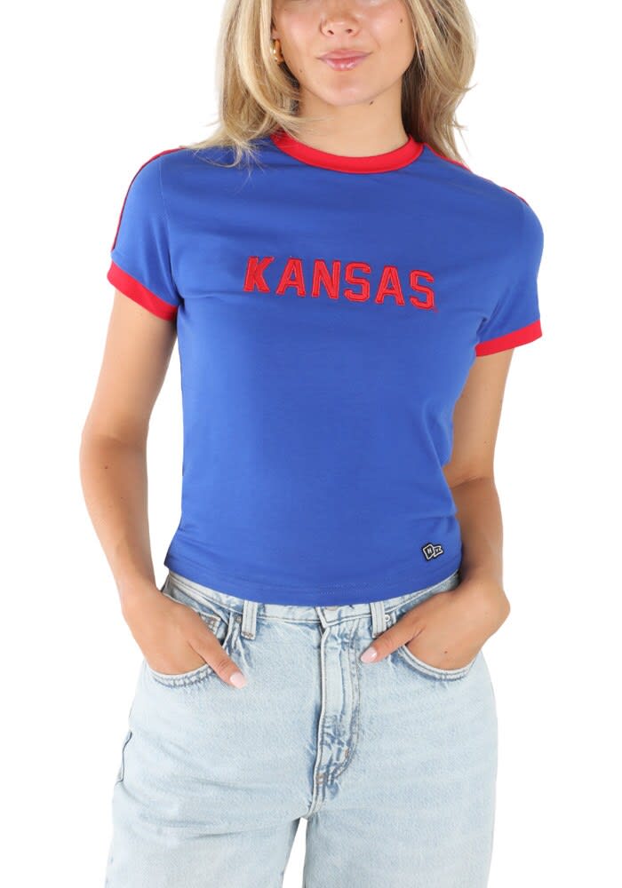 Hype and Vice Kansas Jayhawks Womens Blue Goalie Short Sleeve T-Shirt