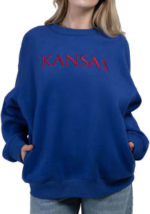 Hype and Vice Kansas Jayhawks Womens Blue Offside Pocket Crew Sweatshirt