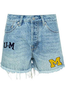 Hype and Vice Michigan Wolverines Womens Blue Denim Patched Shorts
