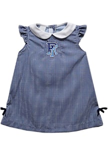 Vive La Fete Rhode Island Rams Baby Girls Navy Blue Gingham Short Sleeve Dress