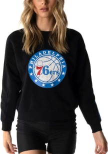 Philadelphia 76ers Womens Black Perforated Crew Sweatshirt