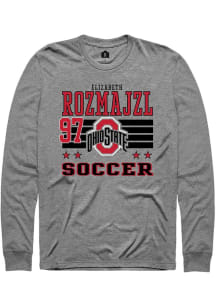 Elizabeth Rozmajzl Mens Grey Ohio State Buckeyes NIL Striped Long Sleeve Player T Shirt