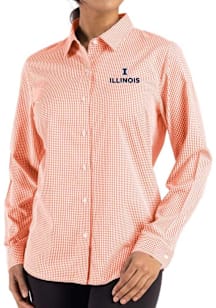 Womens Illinois Fighting Illini Orange Cutter and Buck Epic Confidence Gingham Long Sleeve Dress S..