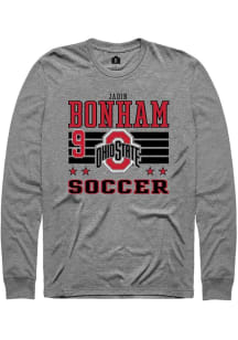 Jadin Bonham Mens Grey Ohio State Buckeyes NIL Striped Long Sleeve Player T Shirt