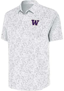 Antigua Washington Huskies Mens White Lush Woven Short Sleeve Dress Shirt