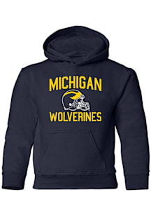Michigan Wolverines Youth Navy Blue Team Helmet Long Sleeve Hoodie