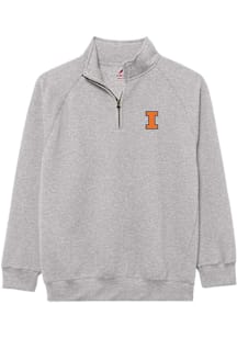 Illinois Fighting Illini Mens Grey Essentials Embroidery Long Sleeve Qtr Zip Pullover