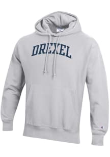 Mens Drexel Dragons Ash Champion Arch Reverse Weave Hooded Sweatshirt