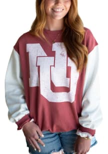 Womens Nebraska Cornhuskers Red Gameday Social Legacy Logo Crew Sweatshirt