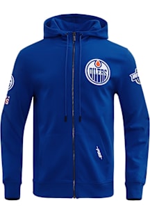Pro Standard Edmonton Oilers Mens Blue Classic Chenille Long Sleeve Zip Fashion