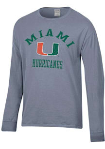 ComfortWash Miami Hurricanes Grey Arch Mascot Garment Dyed Long Sleeve T Shirt