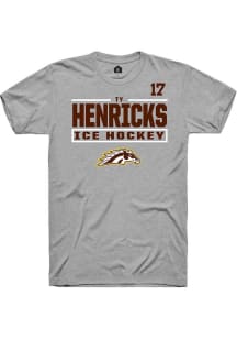 Ty Henricks Rally Mens Grey Western Michigan Broncos NIL Stacked Box Player T Shirt